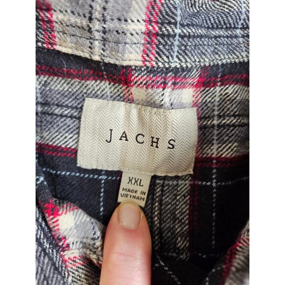 Jachs Shirt Mens 2XL XXL Red/ Black Plaid Tough Flannel Button Up - Picture 2 of 7